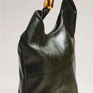 Anthropologie Dark Green Vegan Leather Hobo Gilded Shoulder Bag